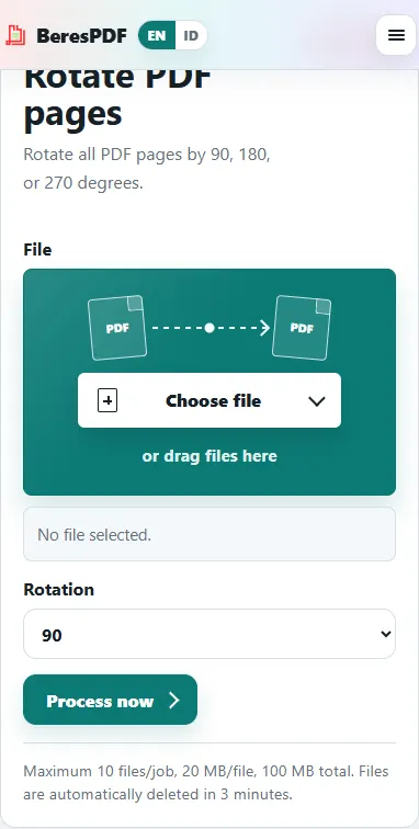 Rotate PDF tool on BeresPDF for rotating PDF pages online