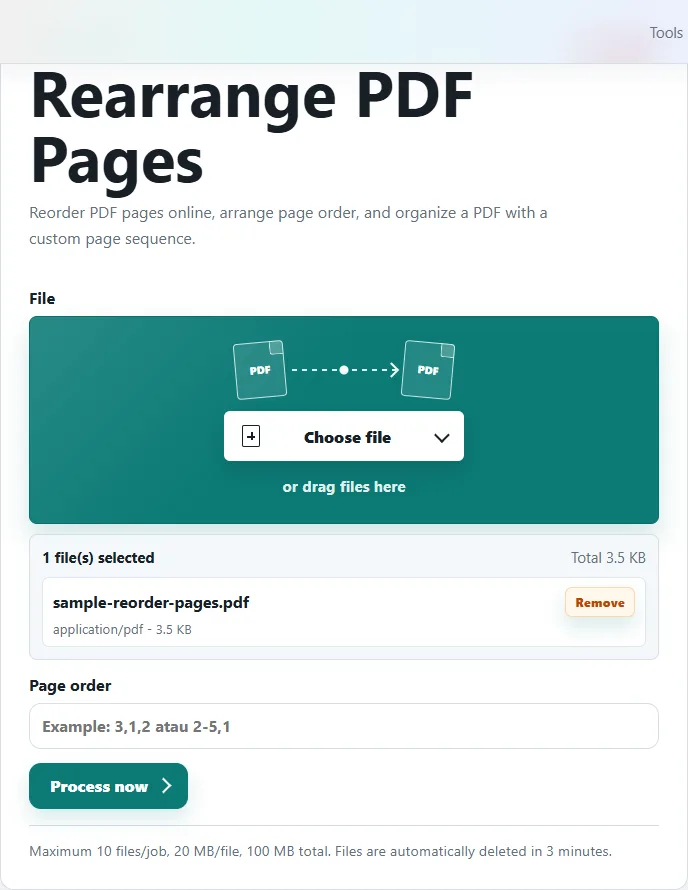 Check the selected PDF file before processing