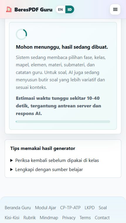 Preview hasil modul ajar setelah dibuat